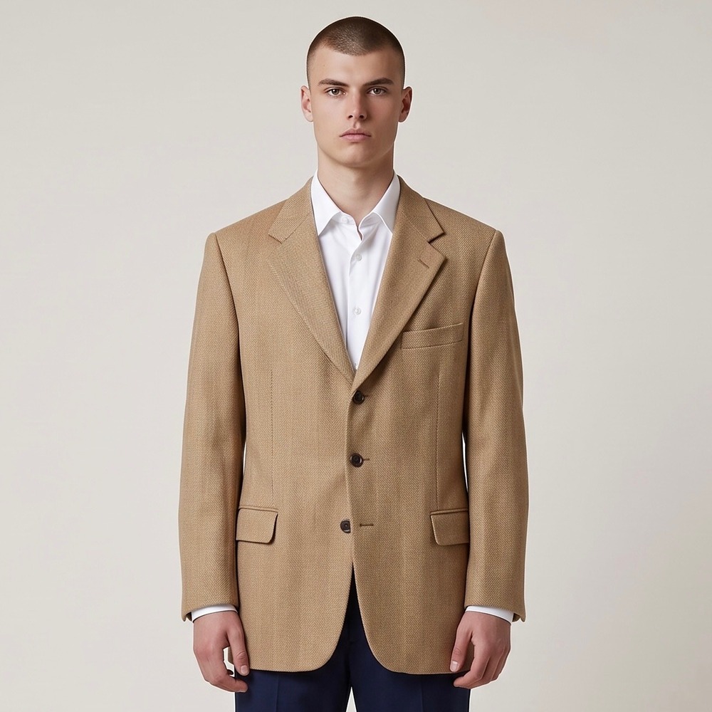 BRIONI Palatino Sport Coat 42R Tan Herringbone Cashmere Silk Blazer Jacket Italy